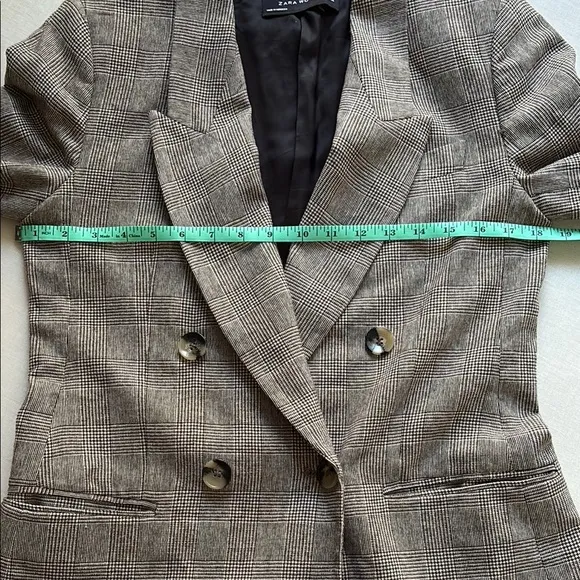 Zara Blazer Brown Micro Plaid Double Breasted - Small